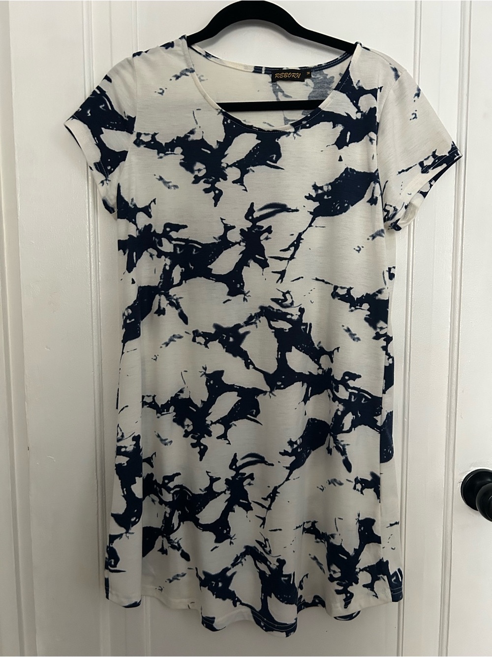 Reborn Navy and white Abstract Tie-Dye Dress